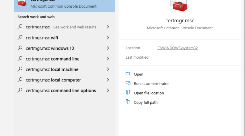 Windows Certificate Manager certmgr,msc