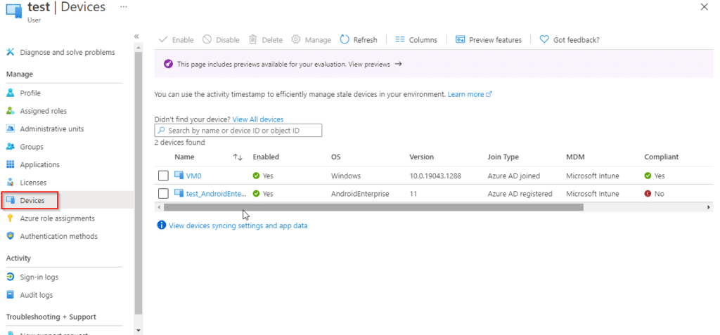 Device entery in azure