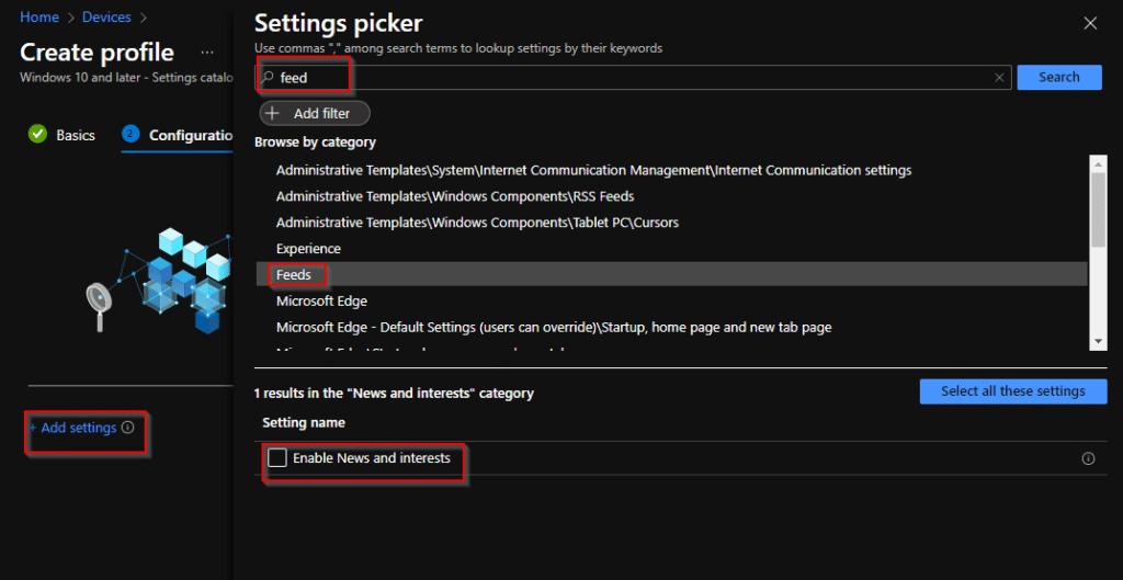 Add settings in setting catalog