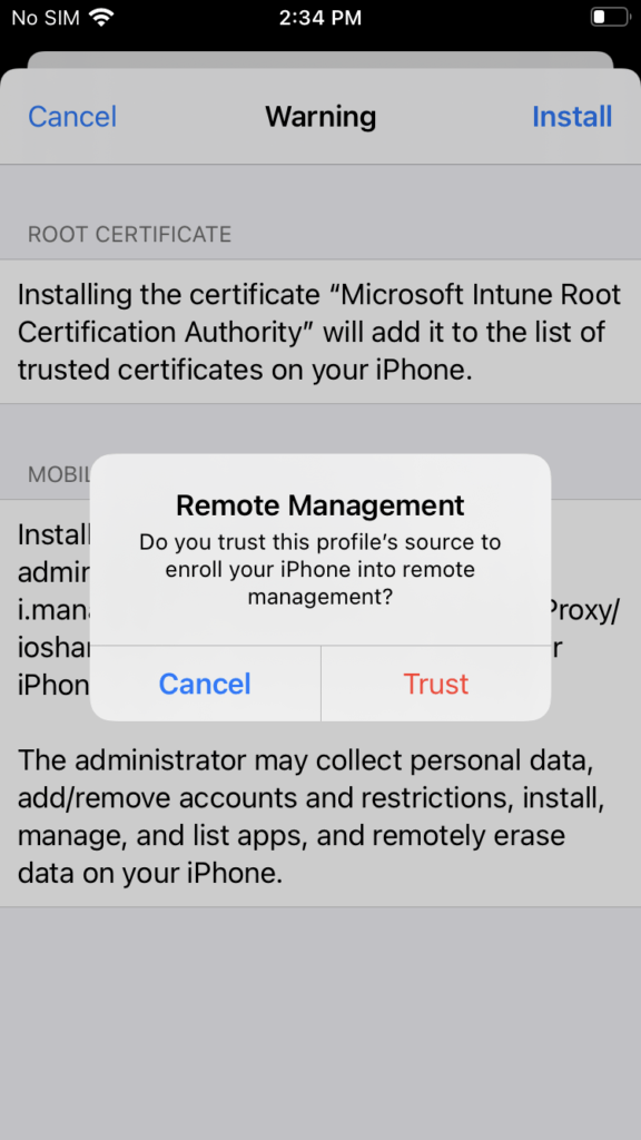 Click on Trust on the Remote Management