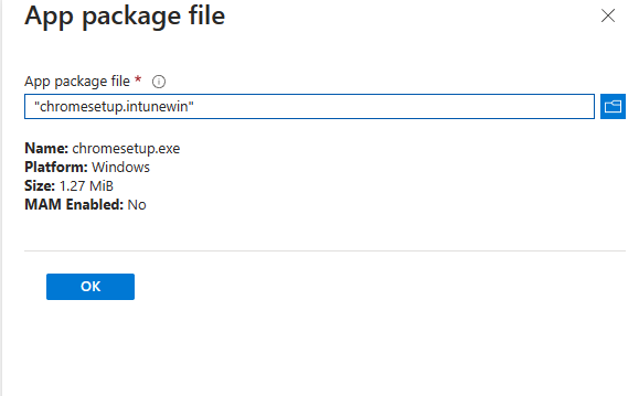 Now select intunewin file you just created
